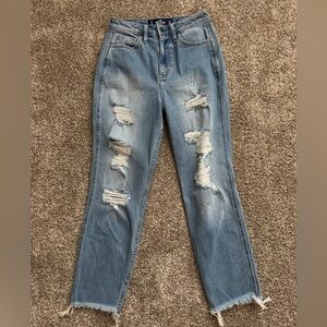 Used Condition Hollister Women’s Blue Ultra High Rise Mom Distressed Jeans 1S